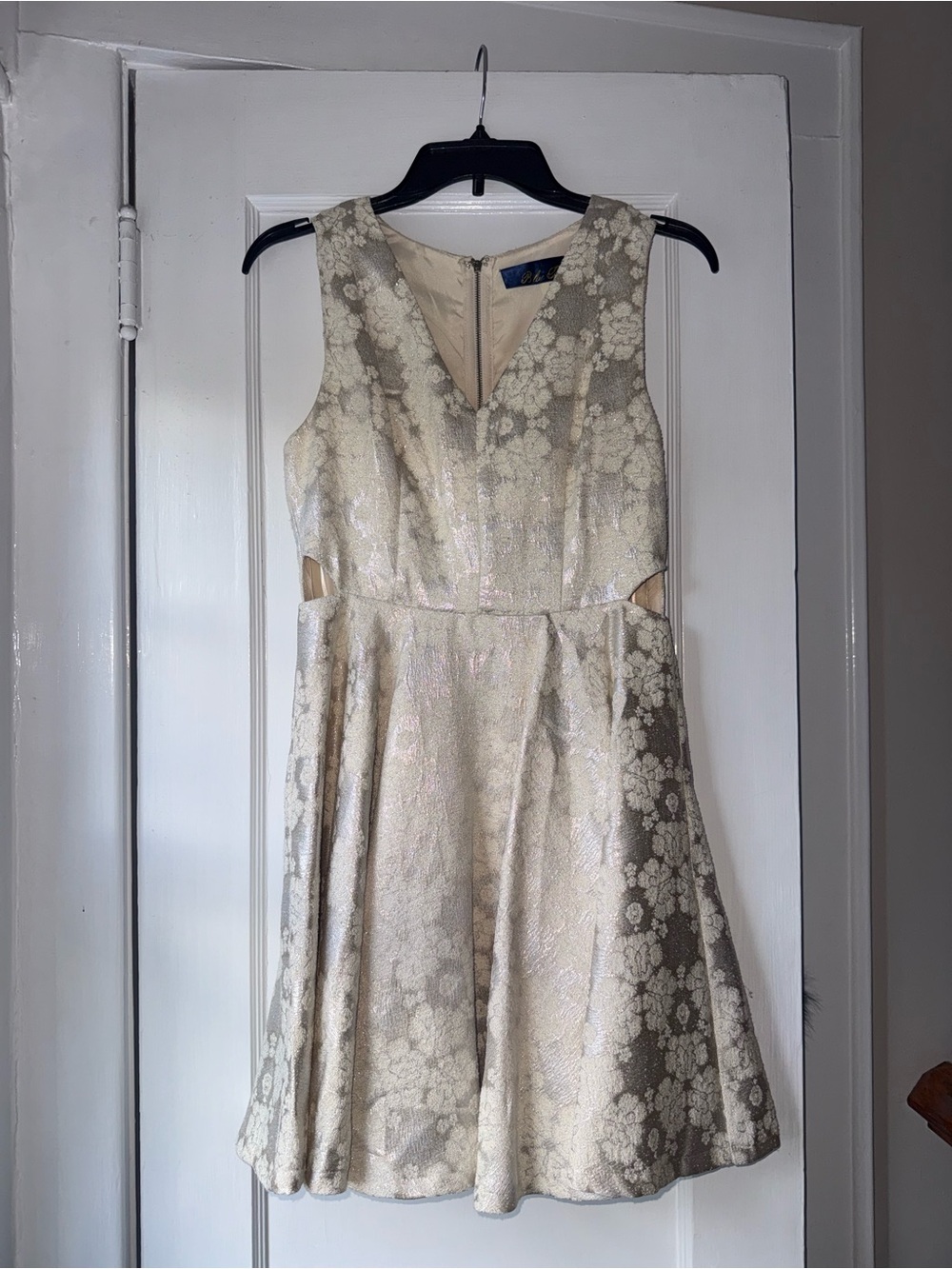 Blue Rain Cream Floral Jacquard Fit & Flare Mini Dress